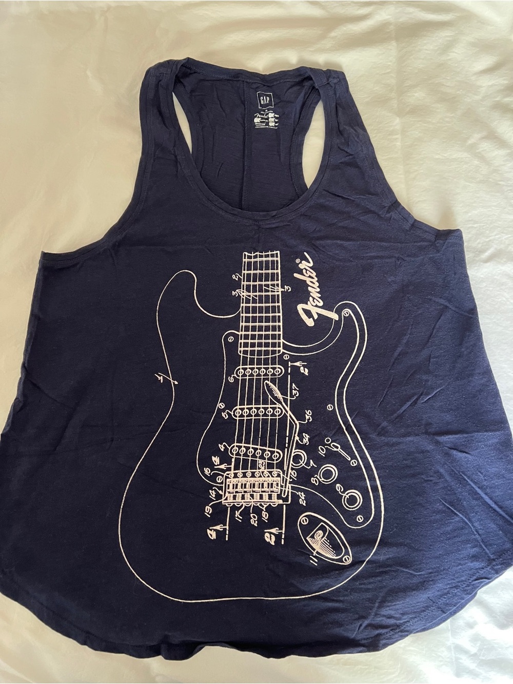 GAP Fender Navy Tank Top with White Guitar Blueprint Women’s Size XL